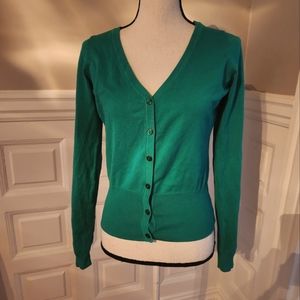 Rue 21 green v neck button down cardigan size large. St Patrick's day